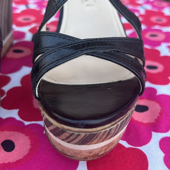 Prada Black Leather Platform Ankle Strap Wedge Sandals EU 38 - Picture 13 of 16